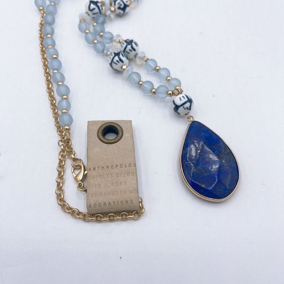NWT Anthropologie Blue Teardrop Pendant Necklace Long - Picture 4 of 7